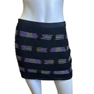 Gryphon New York Black Silver Purple Beaded Mini Skirt sz XS NWT